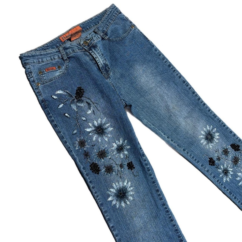 The cutest vintage Embellished Jeans with flowers and berries bead detailing